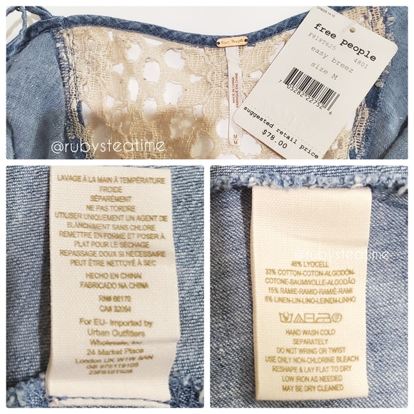 FREE PEOPLE Crochet Back Denim Lyocell Flowy Crop Tank Top, New With Tag - Picture 5 of 5